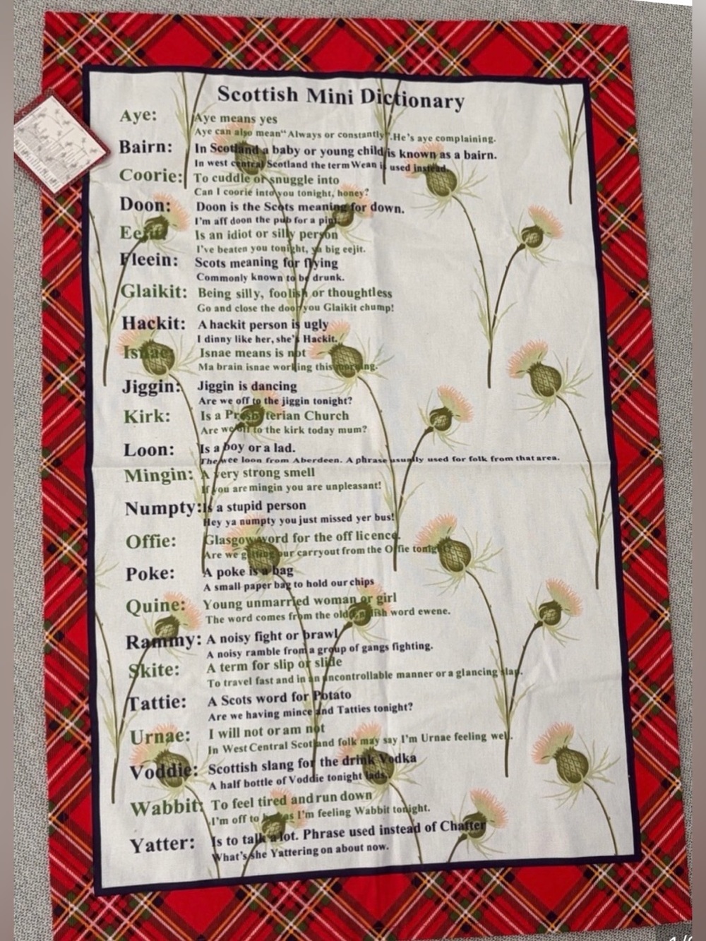 NWT Scottish Dictionary Souvenir Tartan Dish Tea Towel
